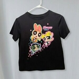 Powerpuff Girls Cartoon Network Black Graphic Tee Shirt Girls XL 14/16 Retro 90s